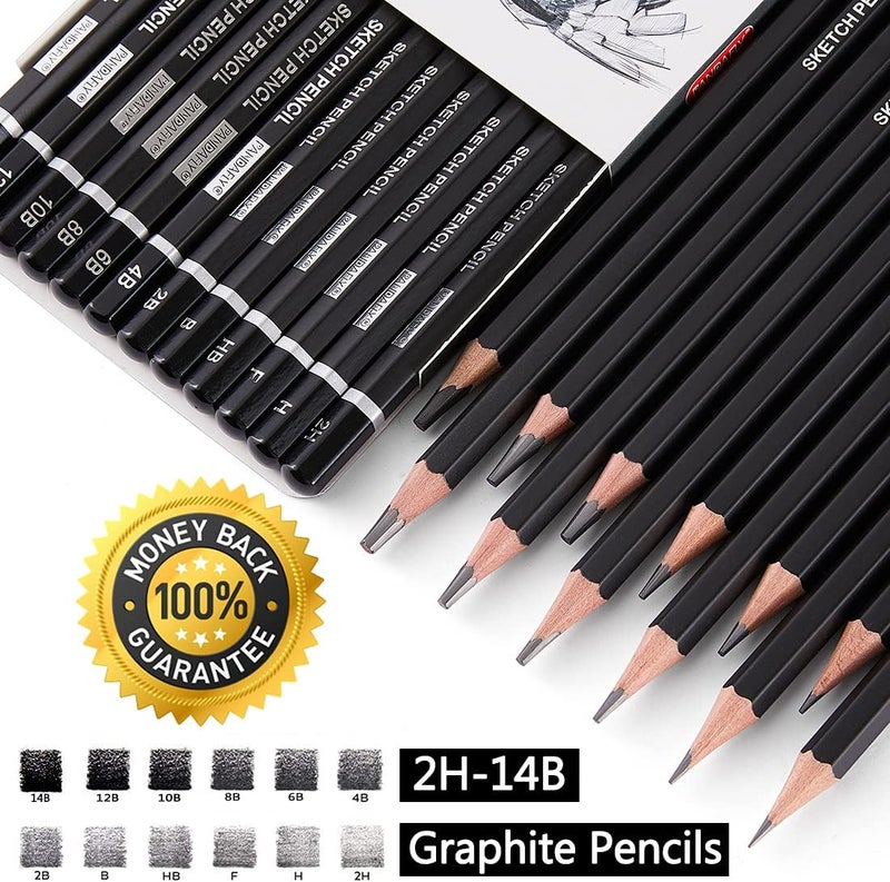 PANDAFLY Professional Drawing Sketching Pencil Set - 12 Pieces Graphite Pencils(14B - 2H), Ideal for Drawing Art, Sketching, Shading, Artist Pencils for Beginners & Pro Artists - Image 3